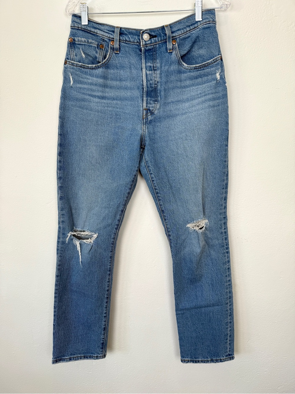 Levi's 501 Original W30 L30 Light Wash Distressed Button Fly Denim Jeans